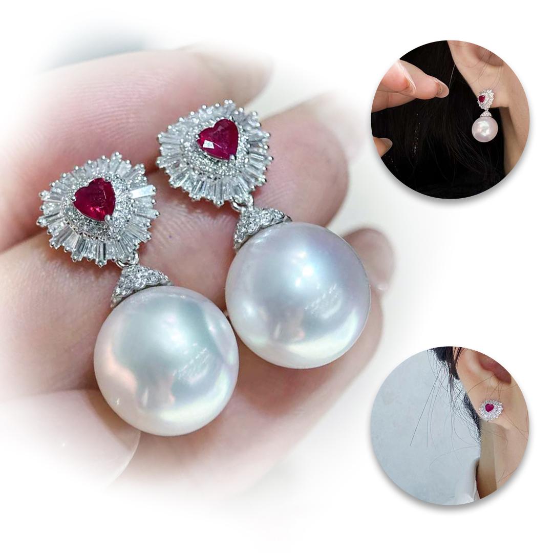 【Crown Radiance】Crown of Heart Aurora Südseeperlen Cabrio-Ohrringe (Ungeschliffen) im Angebot
