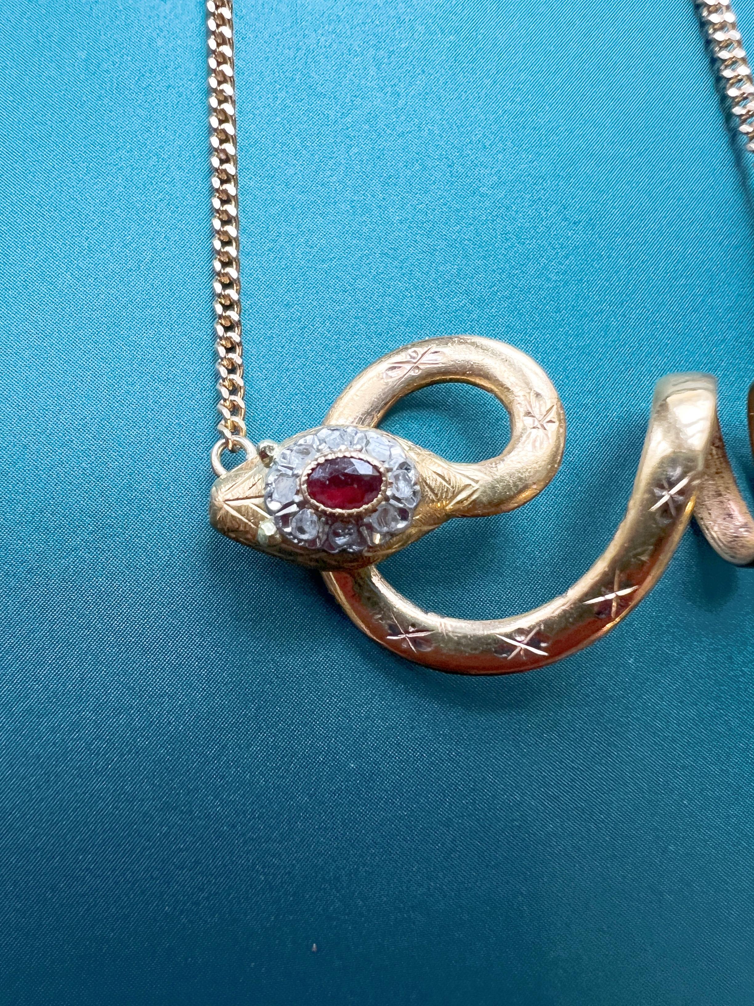 18K Gold Diamond Ruby Twisted Snake Necklace 2