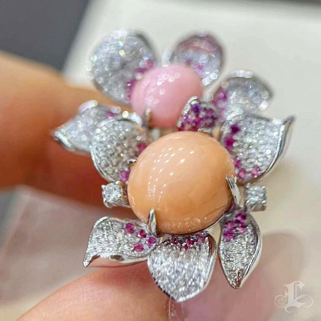  【Conchéa】Bague fleurie en perles de conque du jardin du crépuscule - 11.02ct Pour femmes 