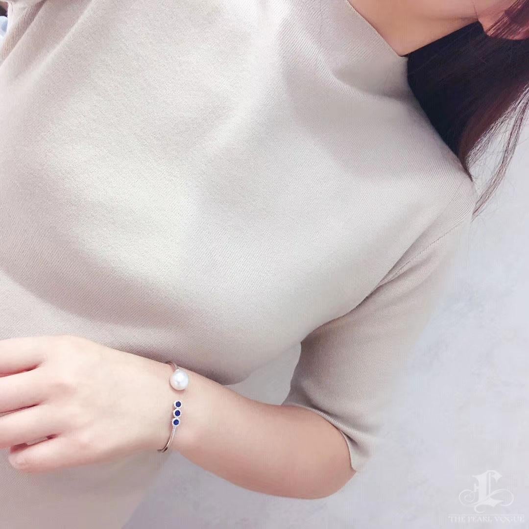 【Geometría Esculpida】Línea Celestial Perla del Mar del Sur Zafiro Diamante Pulsera Sin cortar en venta
