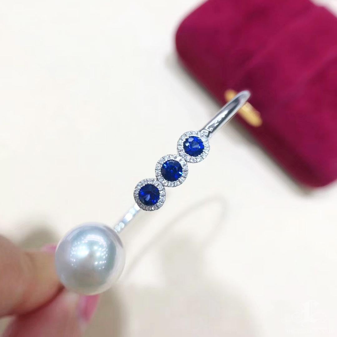 【Geometría Esculpida】Línea Celestial Perla del Mar del Sur Zafiro Diamante Pulsera en venta 1