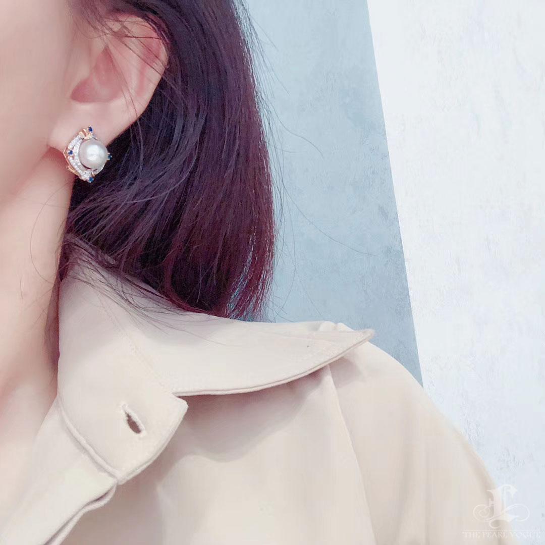 Uncut 【Crown Radiance】 Aurora South Sea Pearl & Sapphire Diamond Stud Earrings For Sale