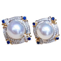【Crown Radiance】 Aurora Südsee Perle & Saphir Diamant Ohrstecker