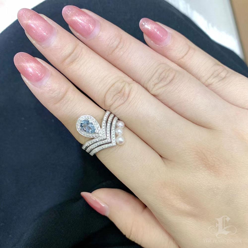 【Lustre Arc】Ocean Regalia Triple Band Ring Set with Sapphire & Baby Akoya Pearls en vente 4