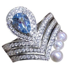 【Lustre Arco】Ocean Regalia Triple Anillo Conjunto con Zafiro y Perlas Akoya Bebé