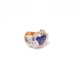 18K Gold Diamond Sapphire Handmade Ring