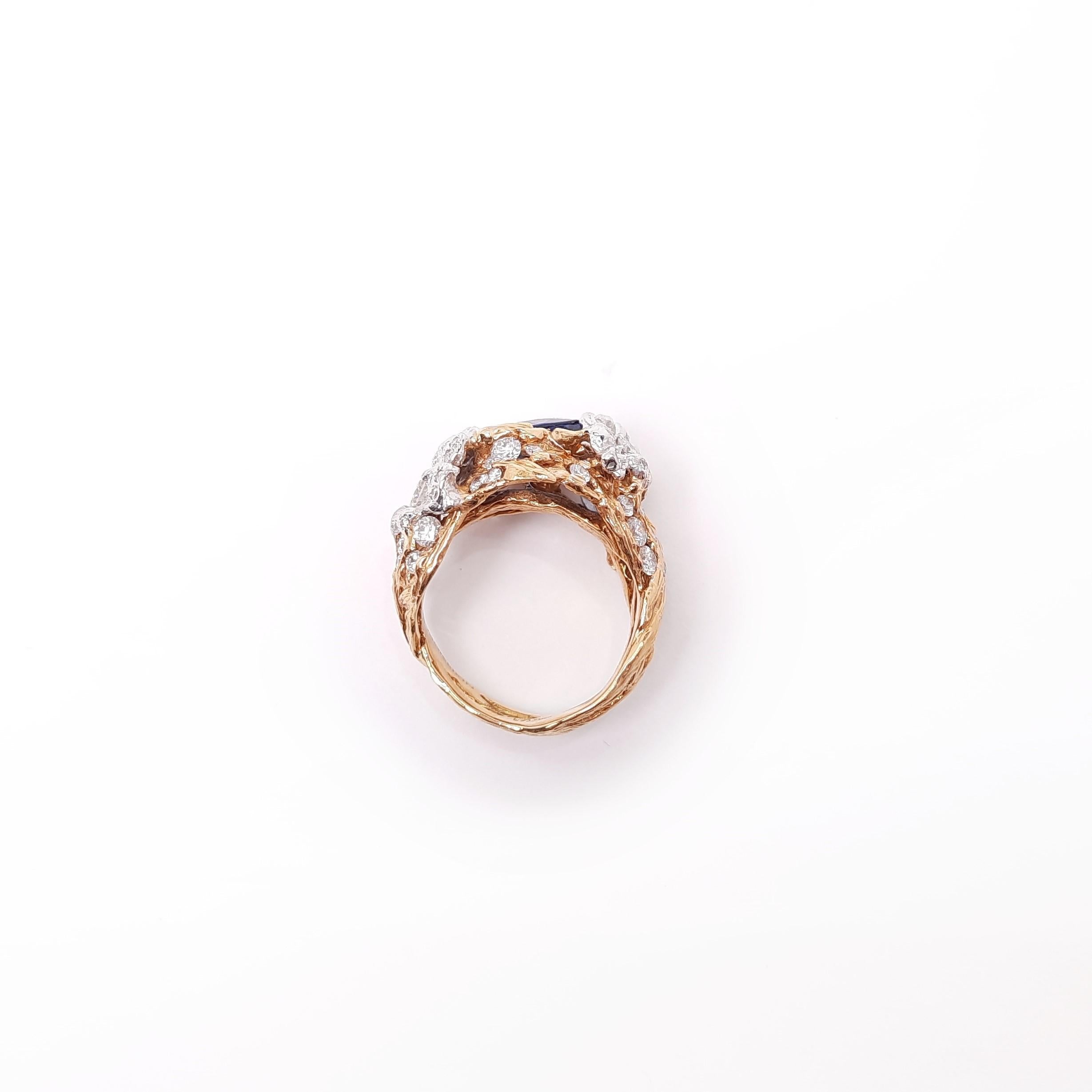 Pear Cut 18K Gold Diamond Sapphire Handmade Ring For Sale