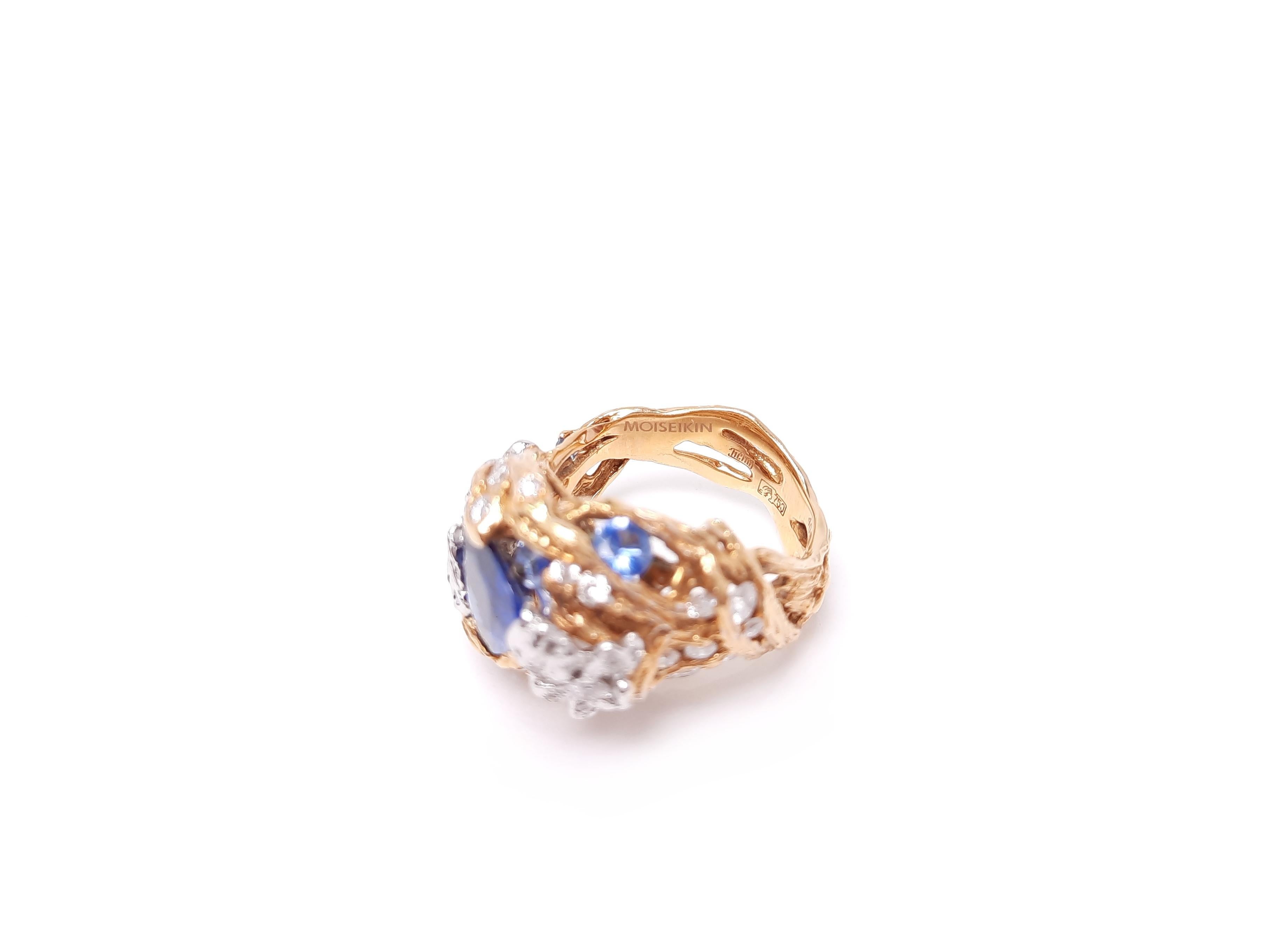 18K Gold Diamond Sapphire Handmade Ring In Excellent Condition For Sale In Hong Kong, HK