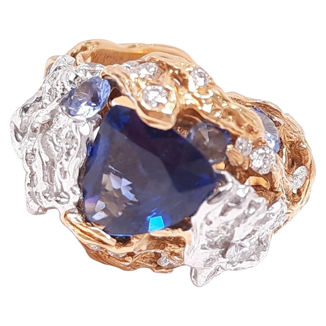 18 Karat Gold Diamant Saphir Handgefertigter Ring