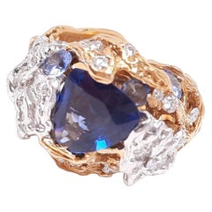 Used 18K Gold Diamond Sapphire Handmade Ring