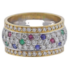 18k Gold Diamond Sapphire Ruby Emerald Band Ring