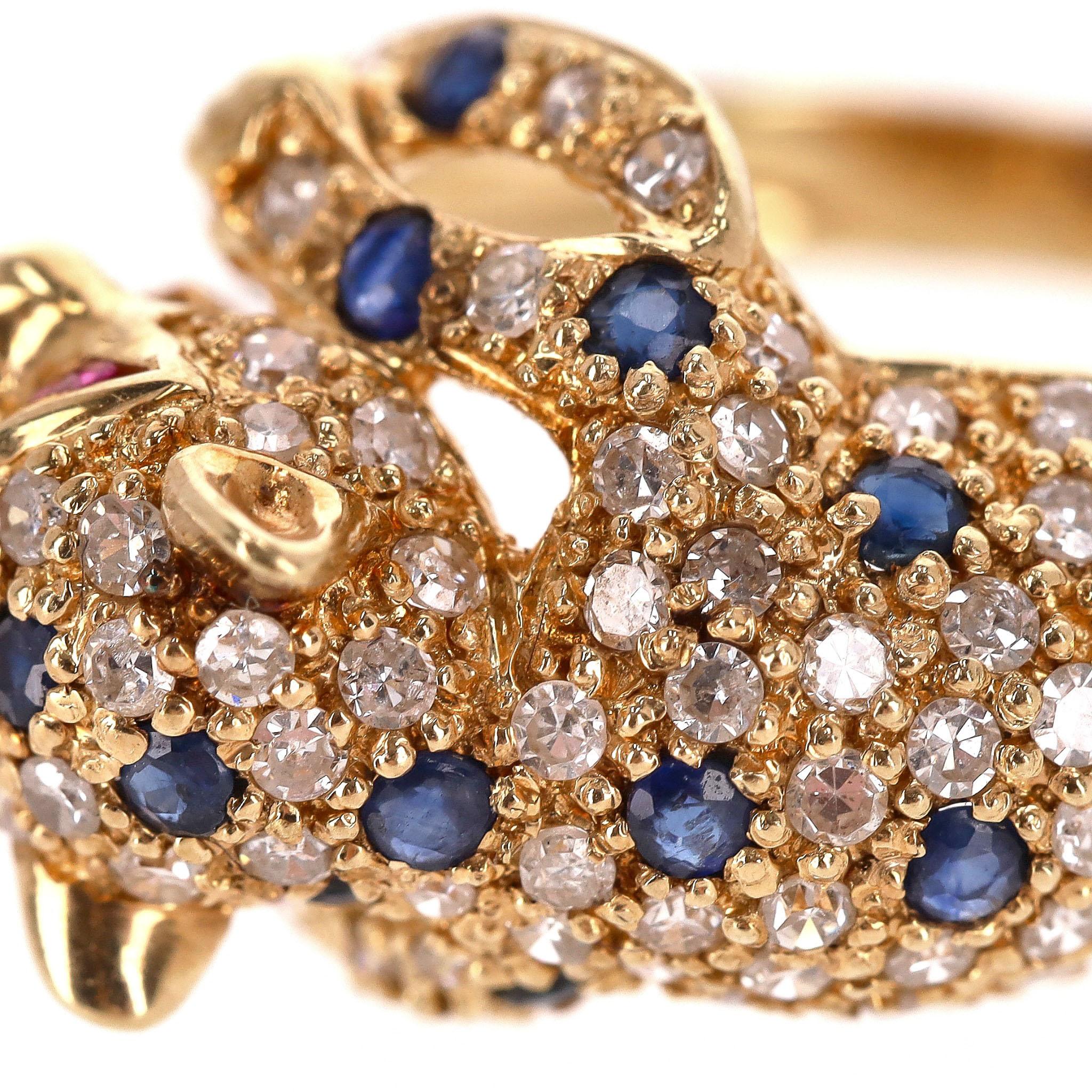 18k Gold Diamond, Sapphire & Ruby Panther Ring 5