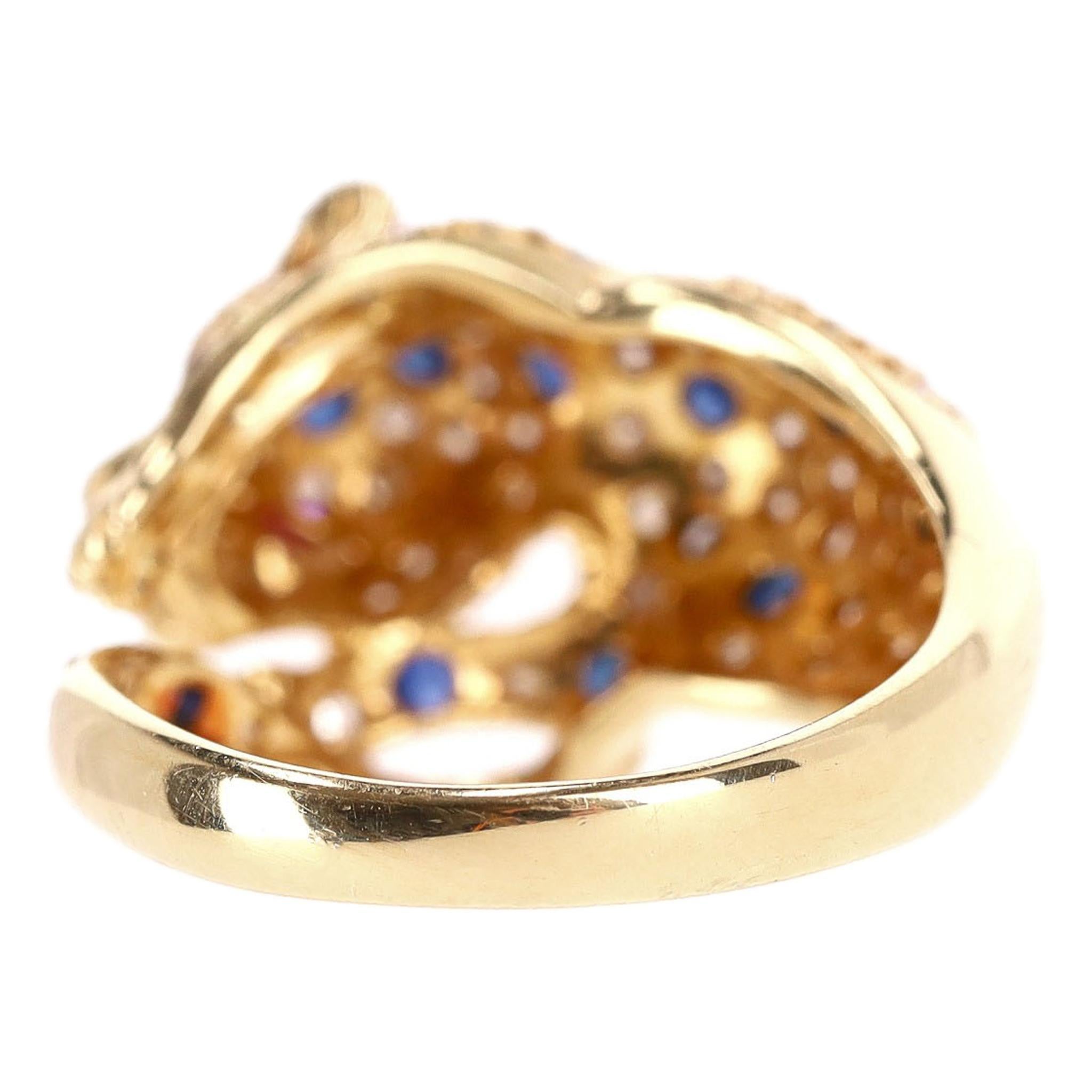 18k Gold Diamond, Sapphire & Ruby Panther Ring 2