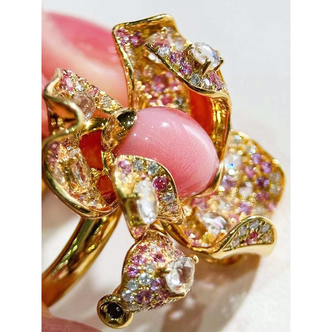 【Conchéa】Flaming Bloom Joyería de 3 conchas y zafiros - 3.6ct en venta 7