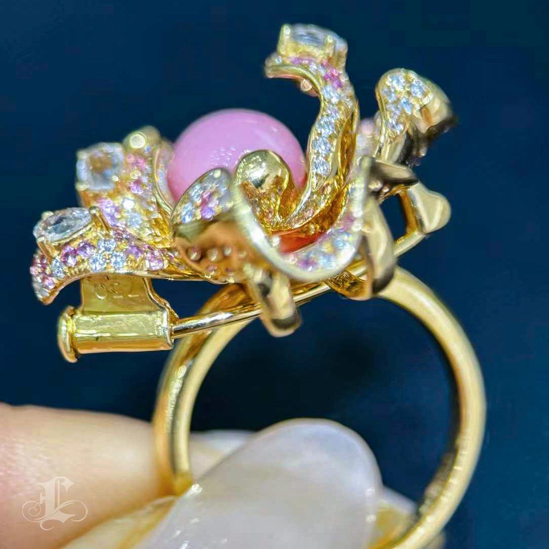 【Conchéa】Flaming Bloom Joyería de 3 conchas y zafiros - 3.6ct en venta 3