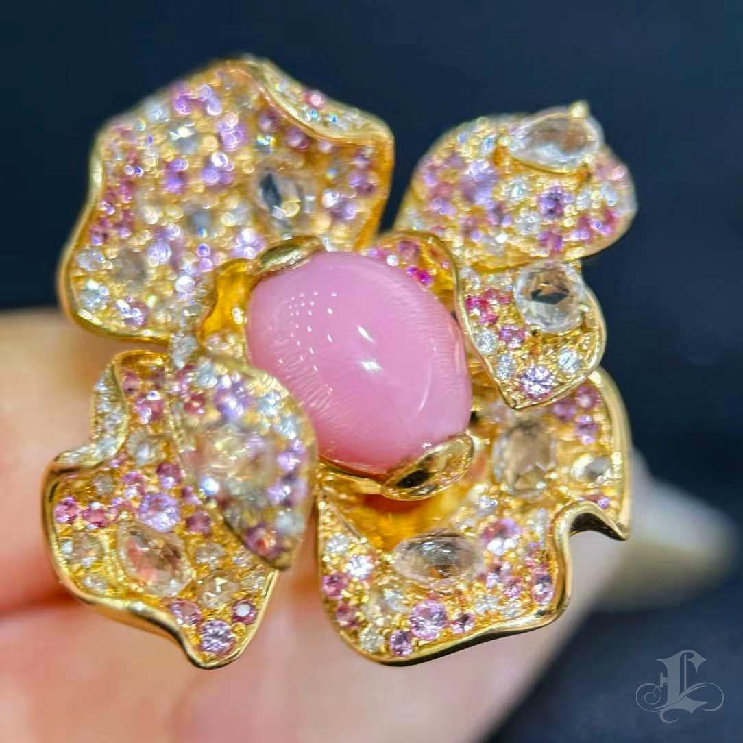 【Conchéa】Flaming Bloom Joyería de 3 conchas y zafiros - 3.6ct en venta 6