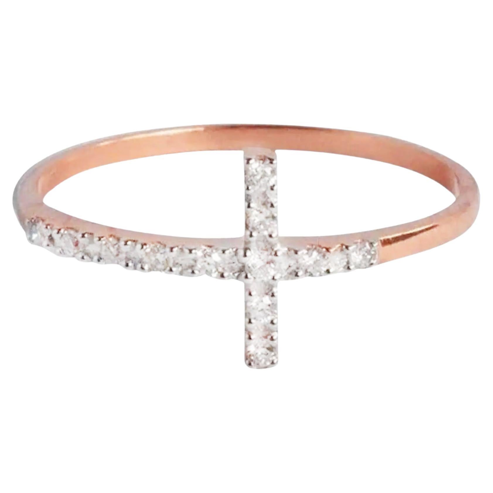 For Sale:  18k Gold Diamond Sideways Cross Ring Diamond Wedding Band 2