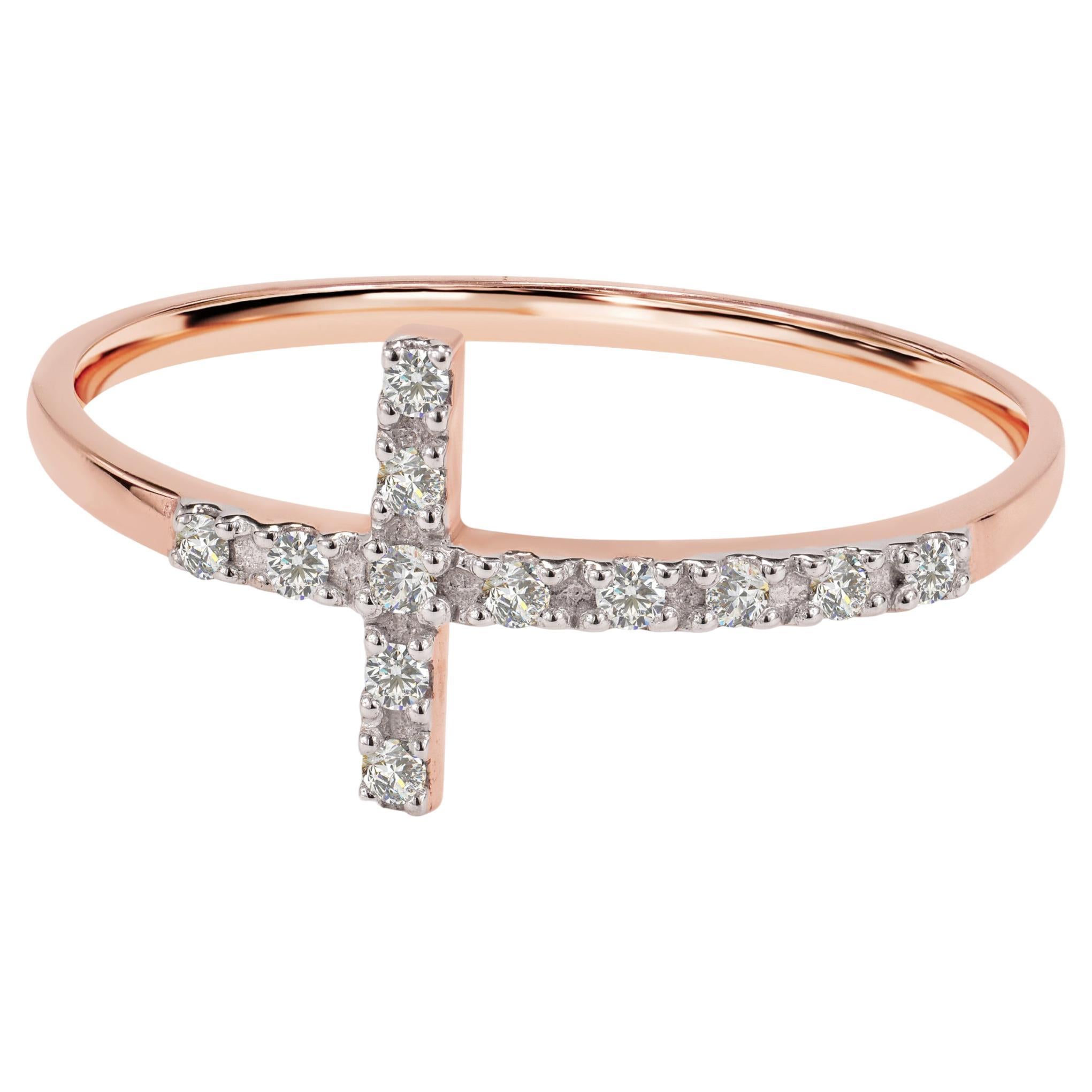 18k Gold Diamond Sideways Cross Ring Diamond Wedding Band