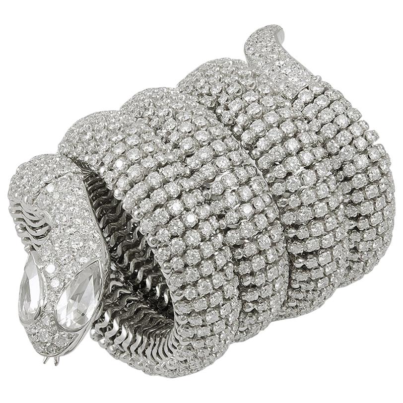 Contemporary Diamond Coiled Serpent Bracelet