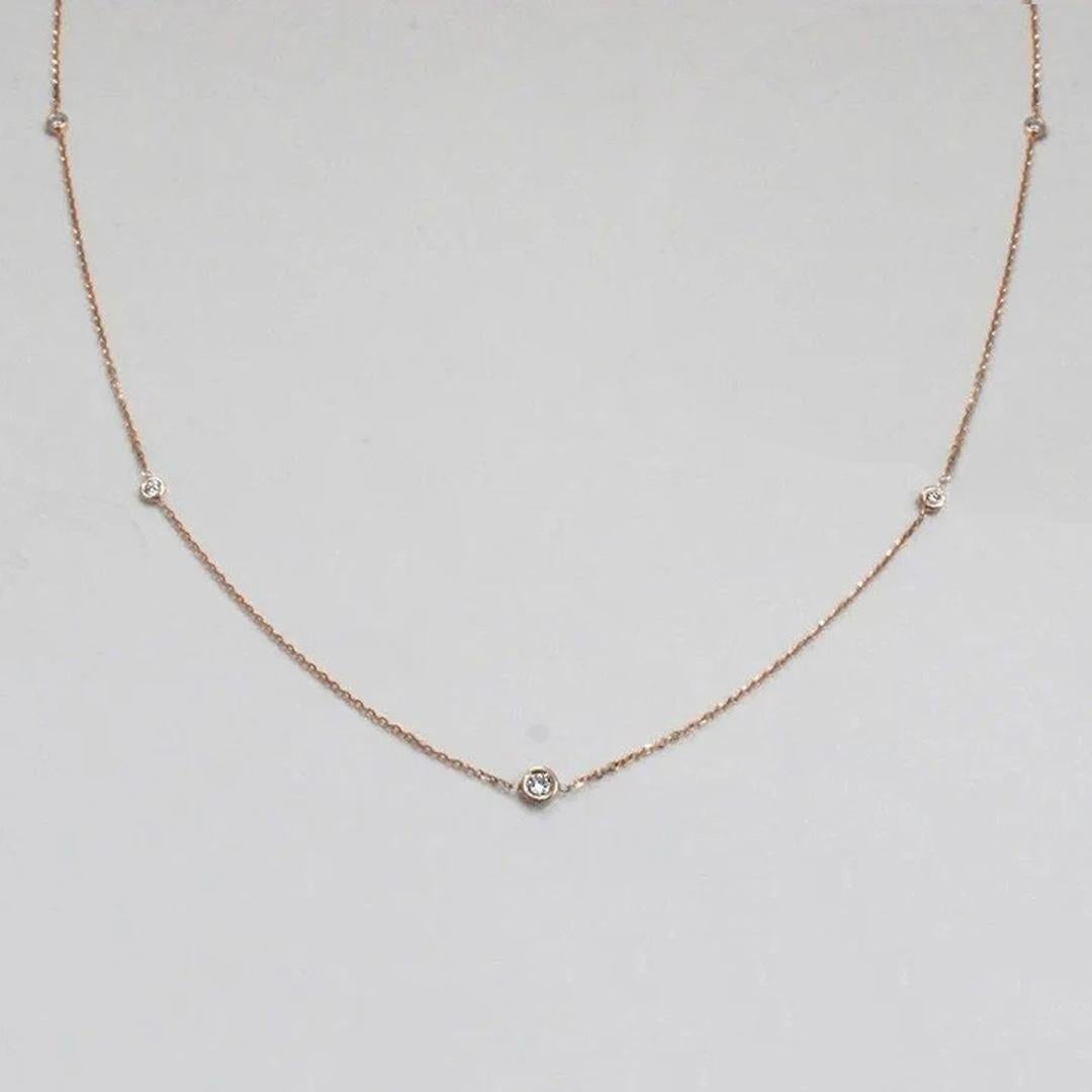 Modern 18k Gold Diamond Solitaire Necklace Diamond Station Necklace For Sale