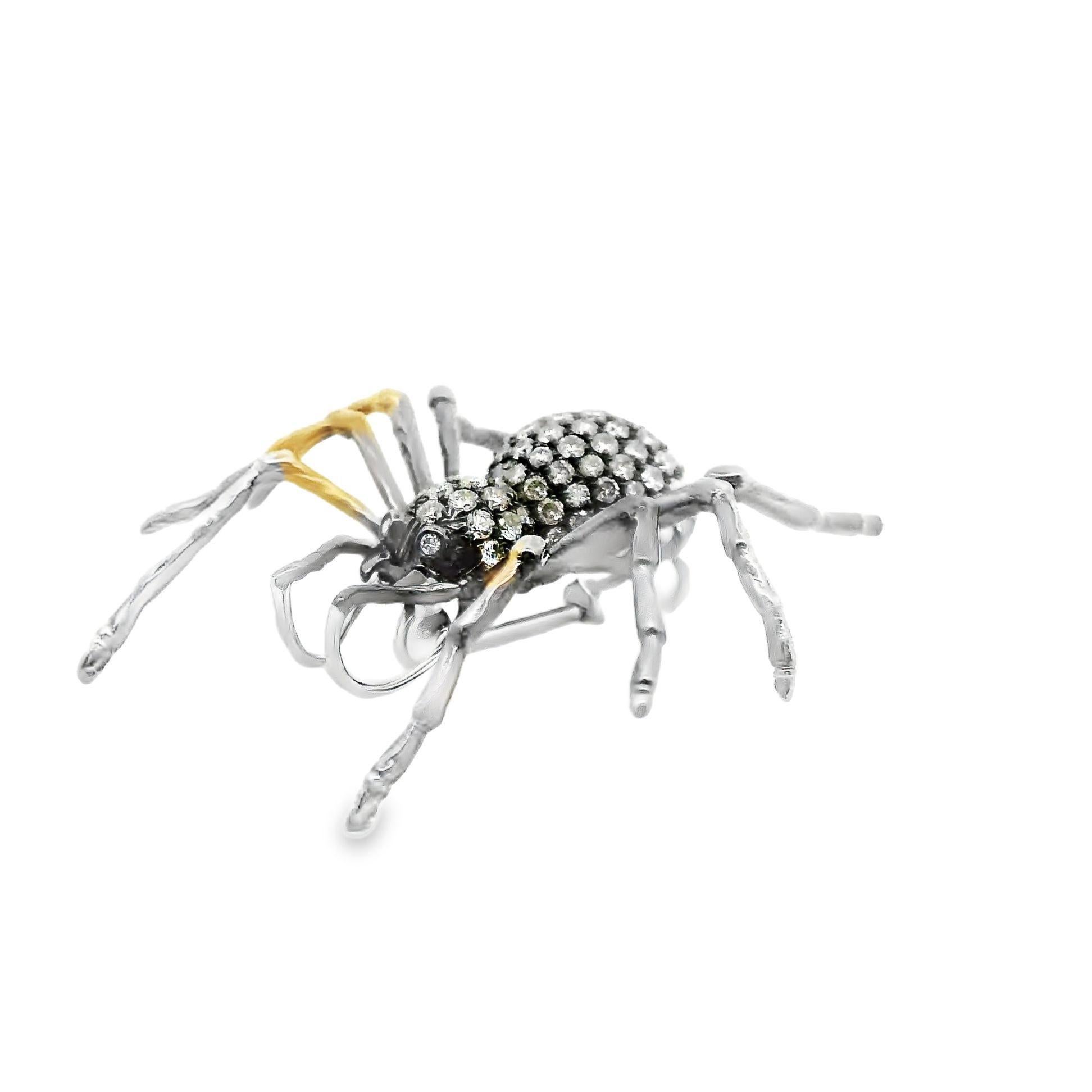Rough Cut 18K Gold Diamond Spider Brooch-Pendant For Sale