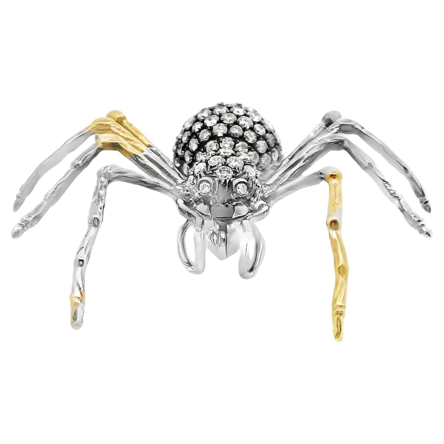 18K Gold Diamond Spider Brooch-Pendant