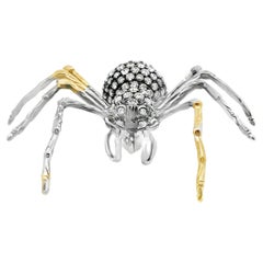 18K Gold Diamond Spider Brooch-Pendant