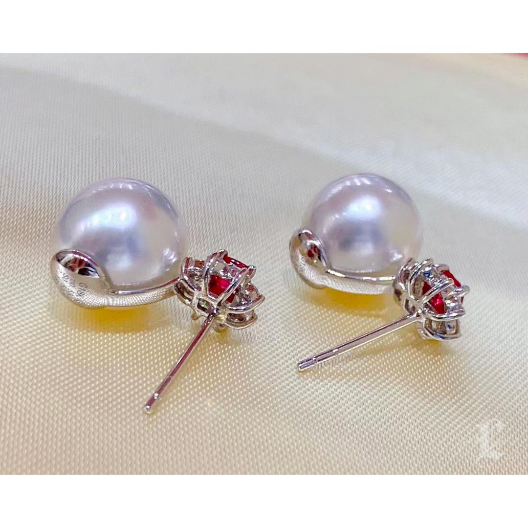 【Vine Symphony】Floral Bloom Aurora South Sea Pearl & Spinel Gala Earrings For Sale 1
