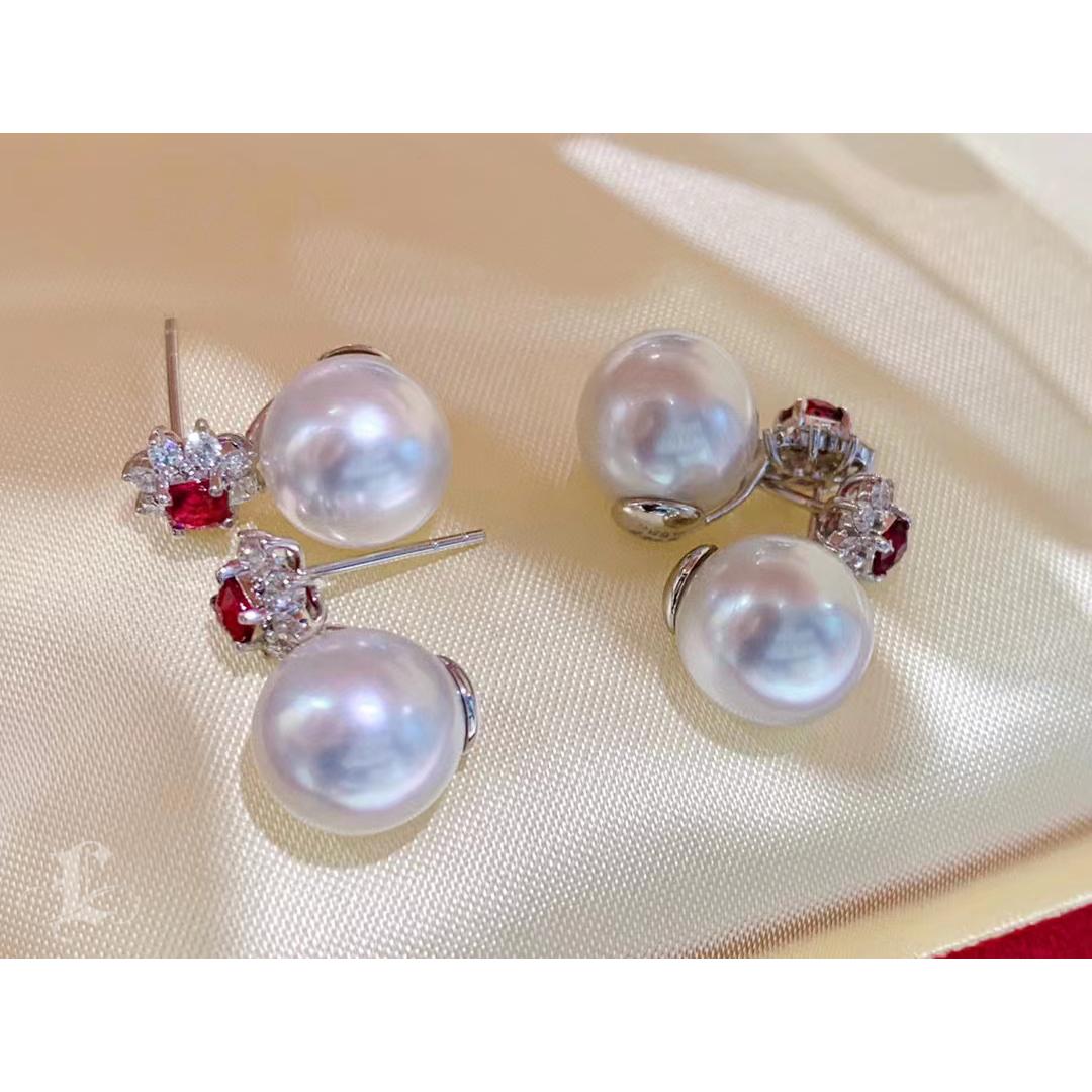 【Vine Symphony】Floral Bloom Aurora South Sea Pearl & Spinel Gala Earrings For Sale 2
