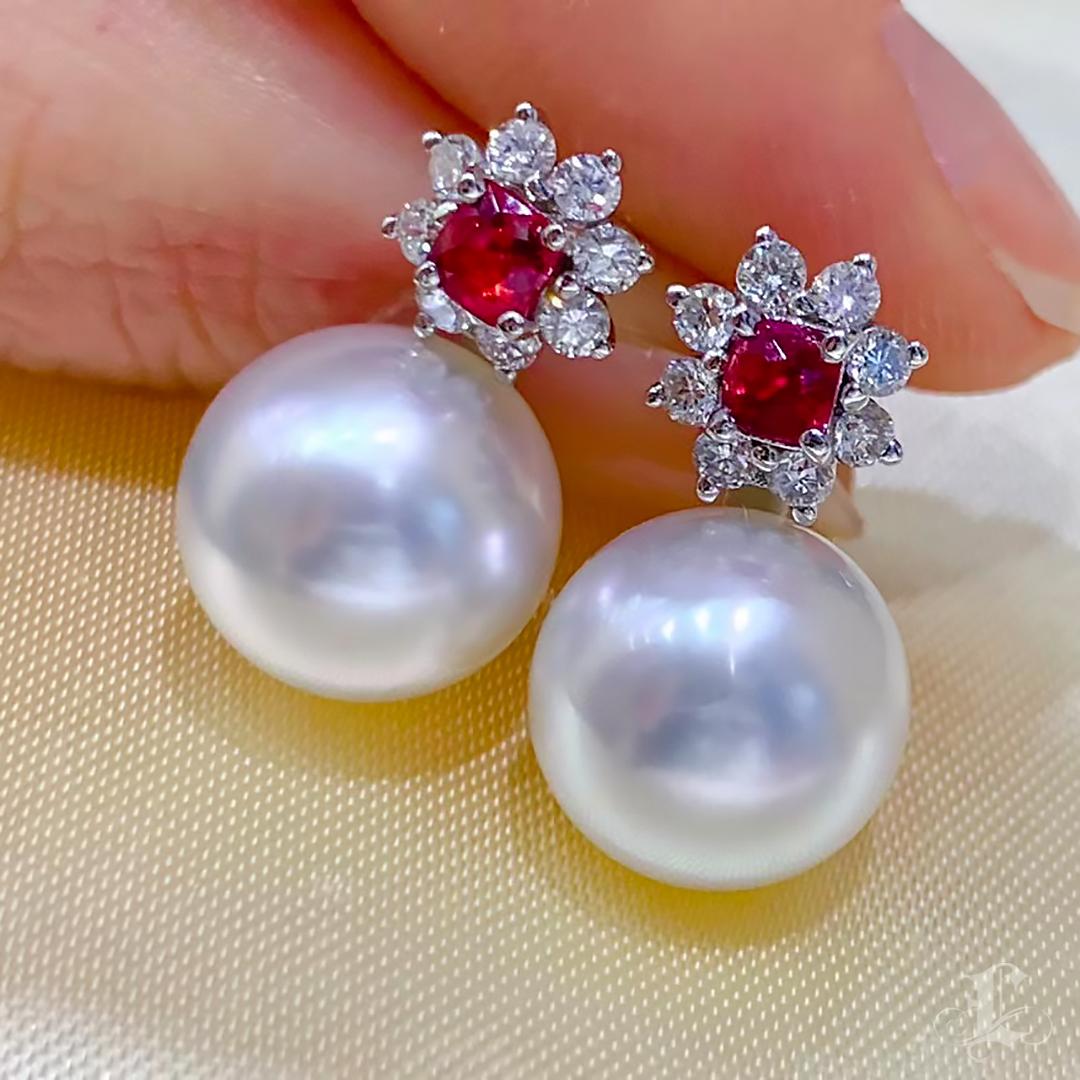 【Vine Symphony】Floral Bloom Aurora South Sea Pearl & Spinel Gala Earrings For Sale 3