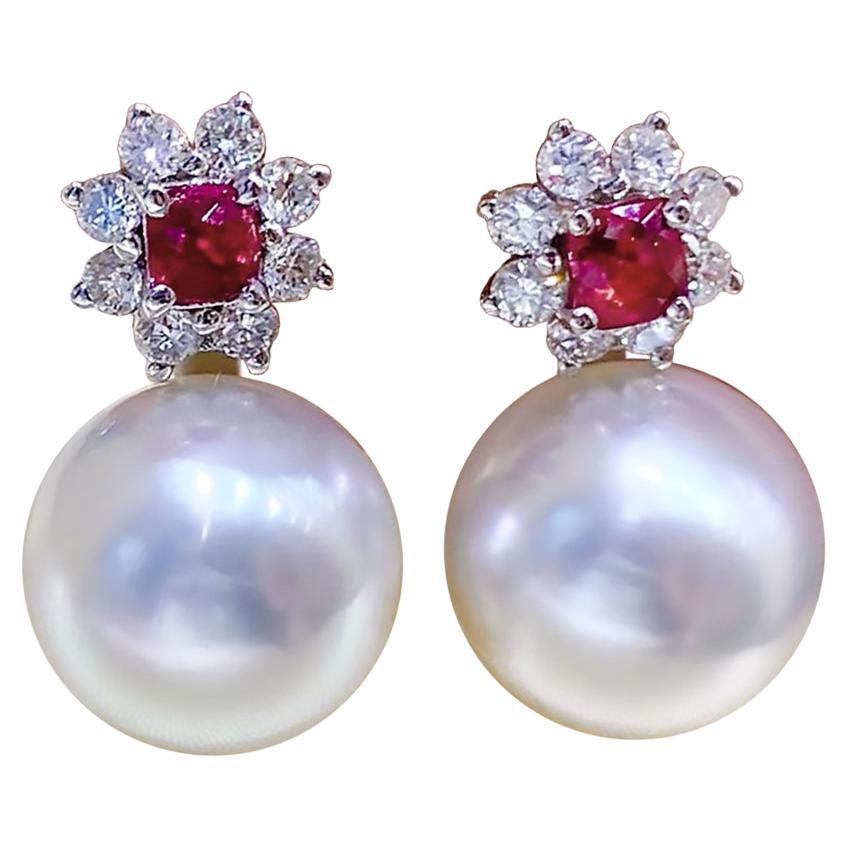 【Vine Symphony】Floral Bloom Aurora South Sea Pearl & Spinel Gala Earrings