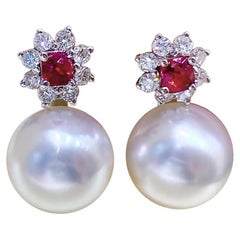【Vine Symphony】Floral Bloom Aurora South Sea Pearl & Spinel Gala Earrings