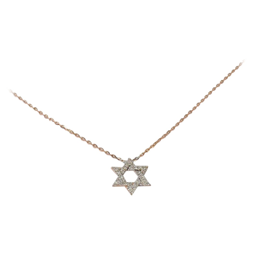 18 Karat Gold Diamant-Stern-Charm-Halskette mit Diamant-Pavé-Diamant-Stern