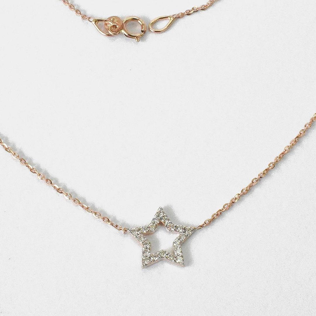 Modern 18k Gold Diamond Star Necklace Minimalist Charm Necklace For Sale