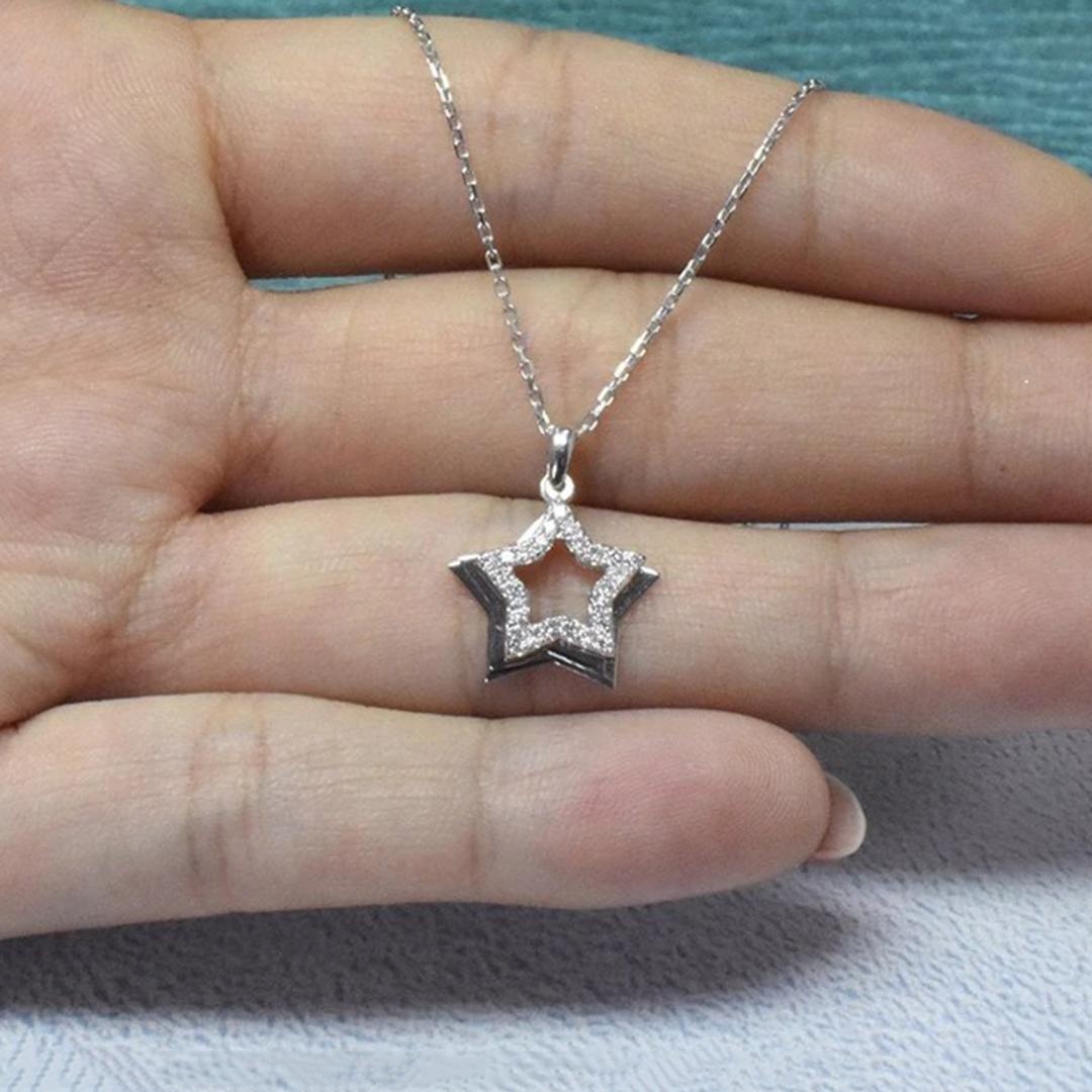 18K Gold Diamond Star Necklace Star of David Necklace Open Star Necklace For Sale 1