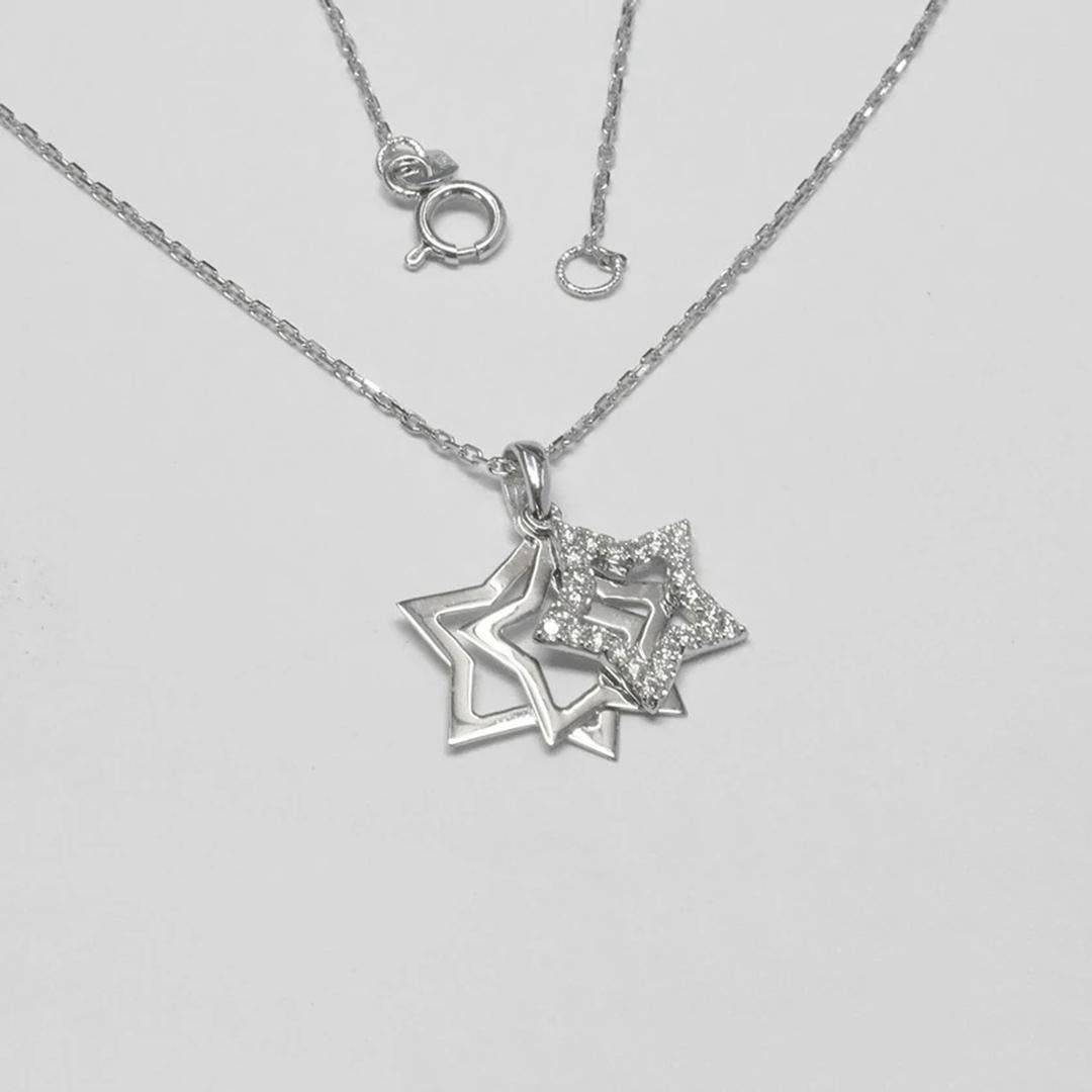 18K Gold Diamond Star Necklace Star of David Necklace Open Star Necklace For Sale 2