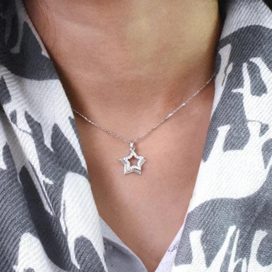 18K Gold Diamond Star Necklace Star of David Necklace Open Star Necklace For Sale 3