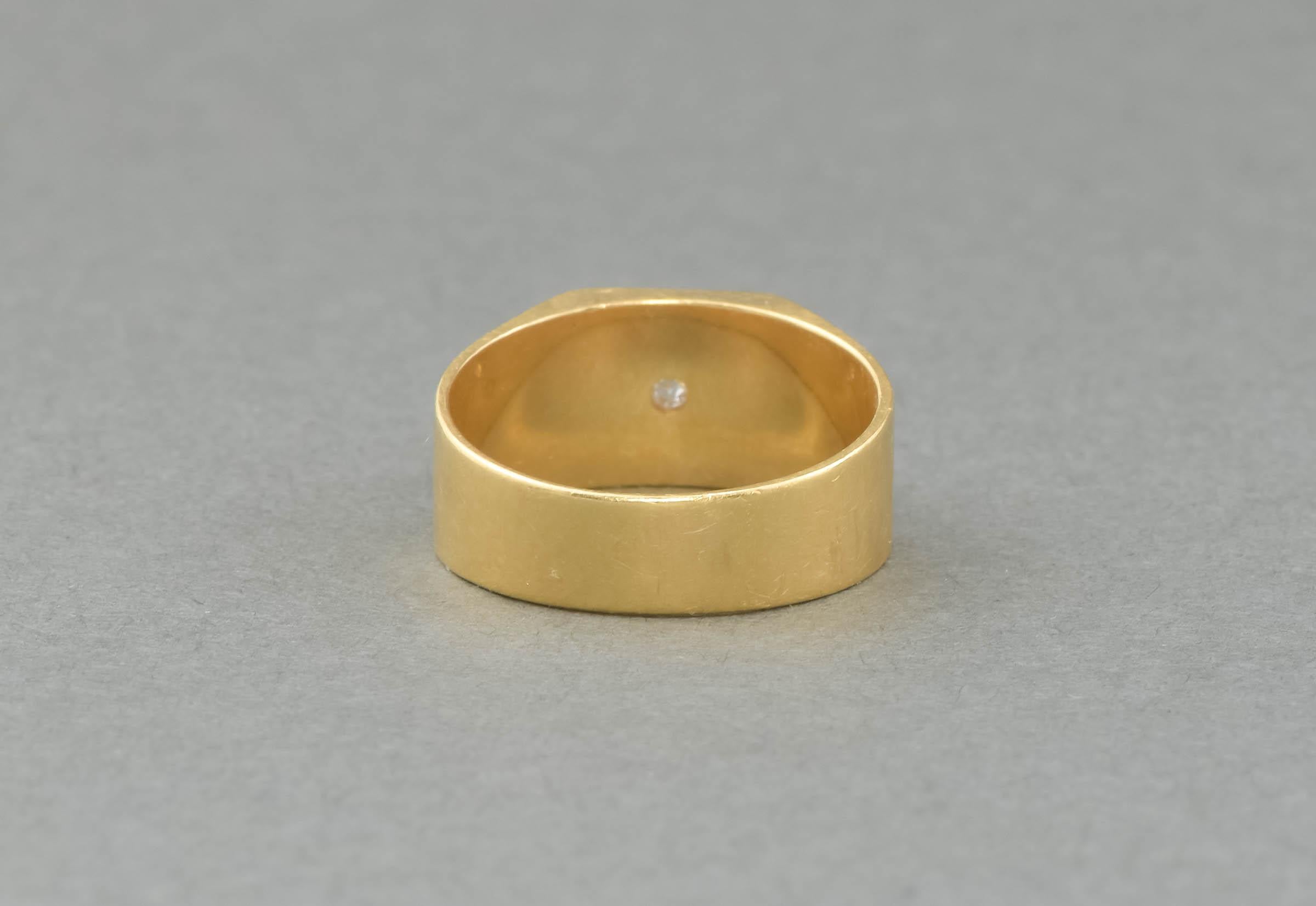 18K Gold Diamond Star Signet Ring with Engraved Shoulders, hallmarked 1929 3
