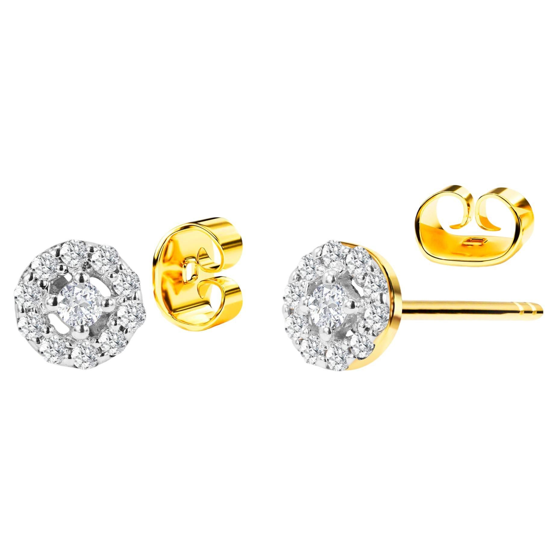 18k Gold Diamond Studs Halo Diamond Earrings Wedding Earrings