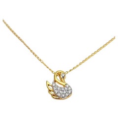 18k Gold Diamond Swan Necklace Lucky Swan Minimal Diamond Necklace
