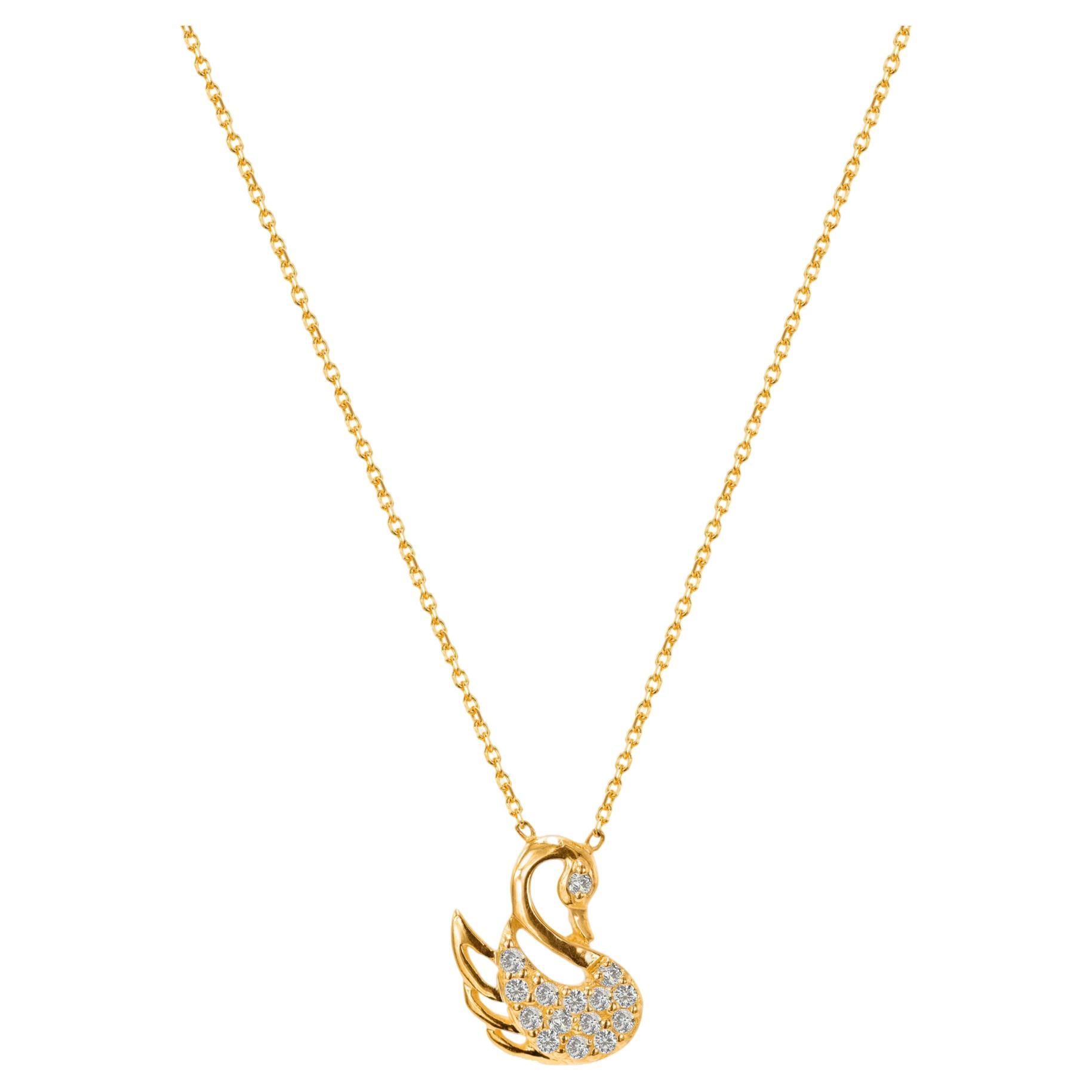 18k Gold Diamant Swan Halskette Lucky Swan Minimal Diamant Halskette im Angebot