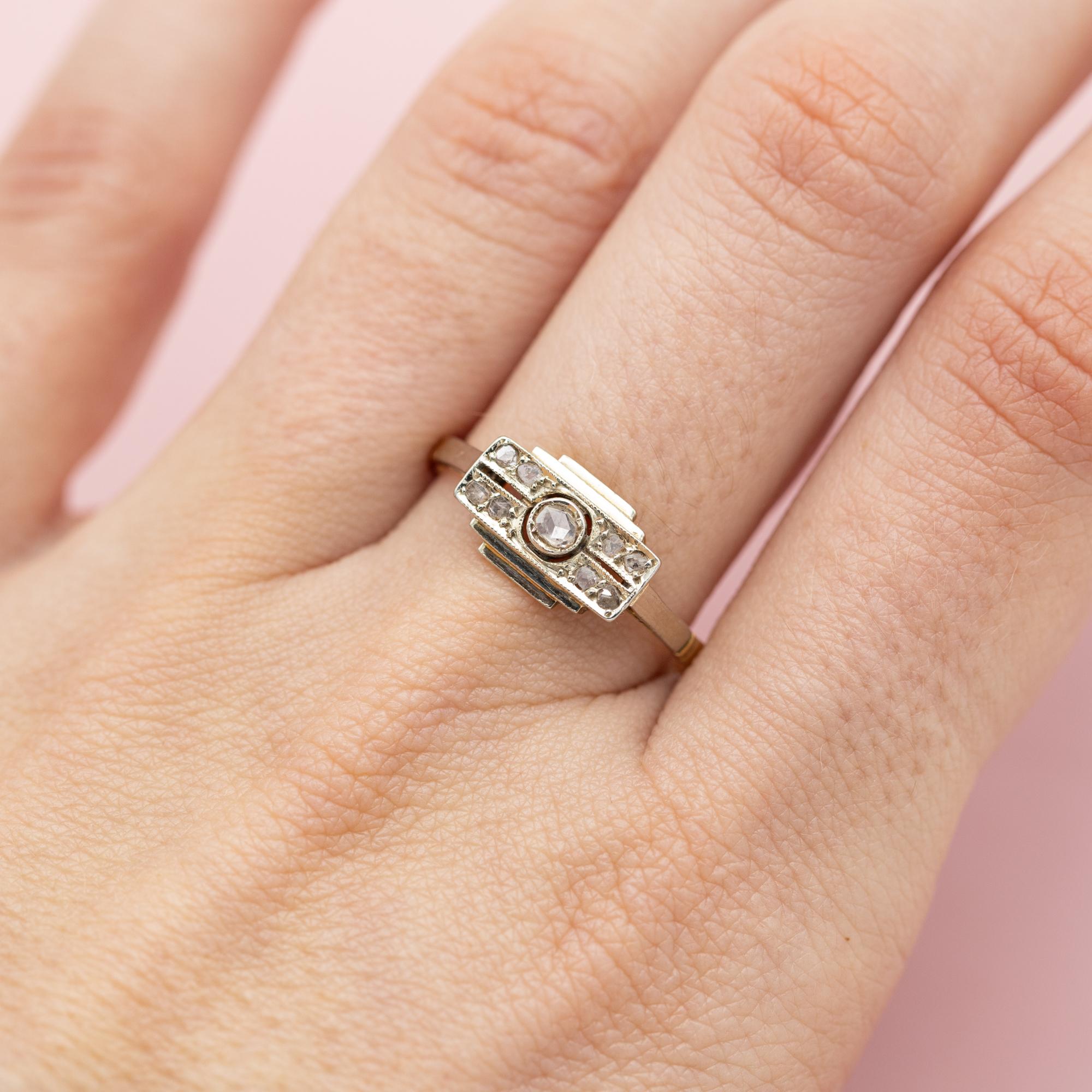18k Gold diamond tank ring - family heirloom - Art Deco, Antique engagement ring 1