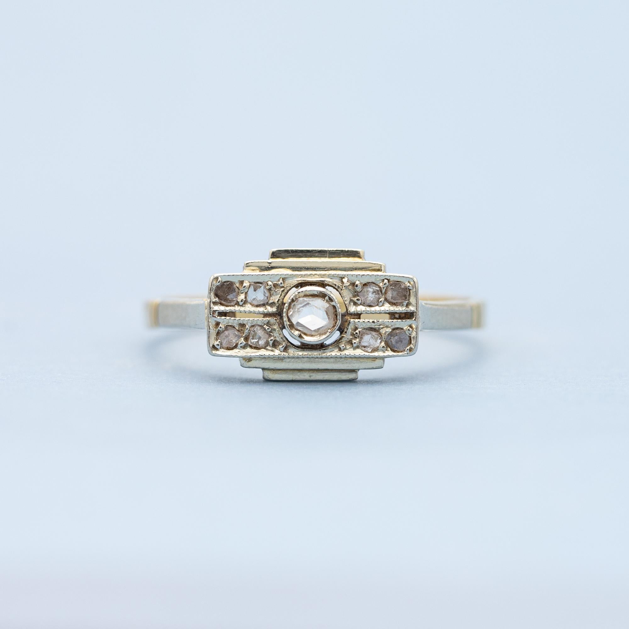 18k Gold diamond tank ring - family heirloom - Art Deco, Antique engagement ring 2