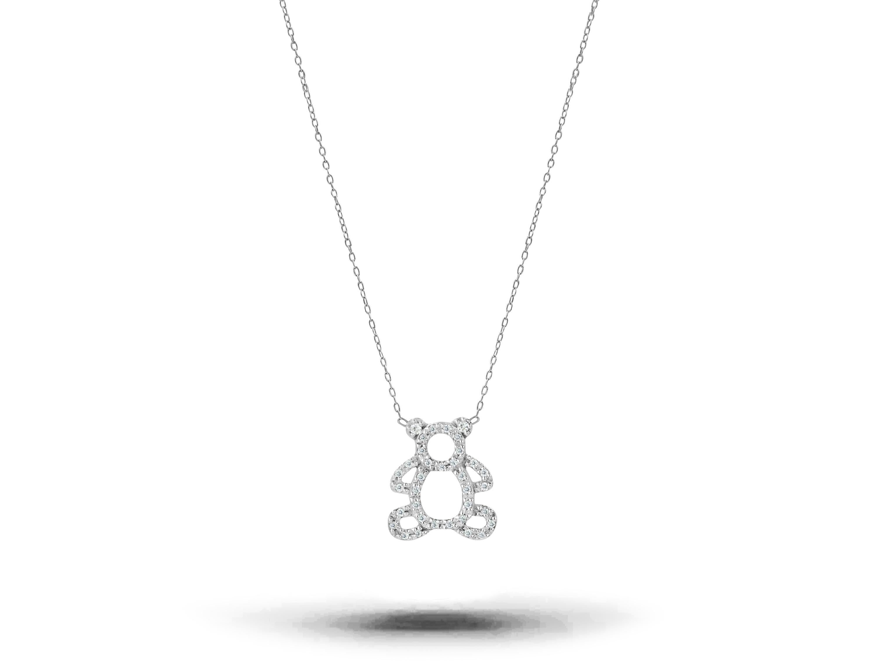 18 Karat Gold Diamant Teddybär-Charm-Halskette (Rundschliff) im Angebot