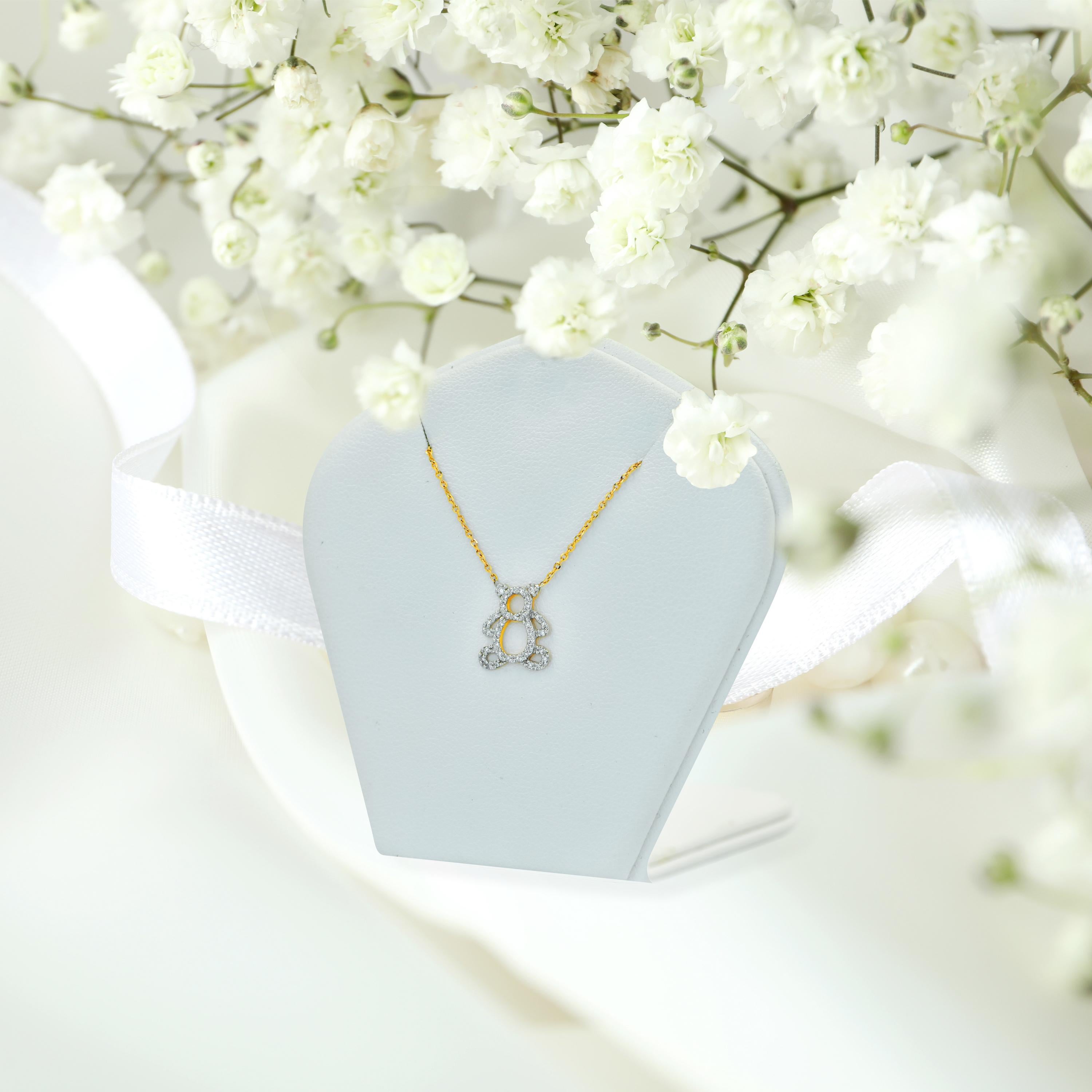 18 Karat Gold Diamant Teddybär-Charm-Halskette für Damen oder Herren im Angebot