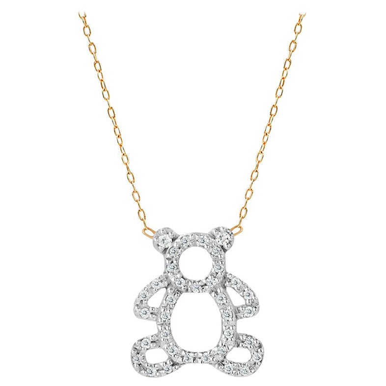 Collier à breloques ours en peluche en or 18k et diamants