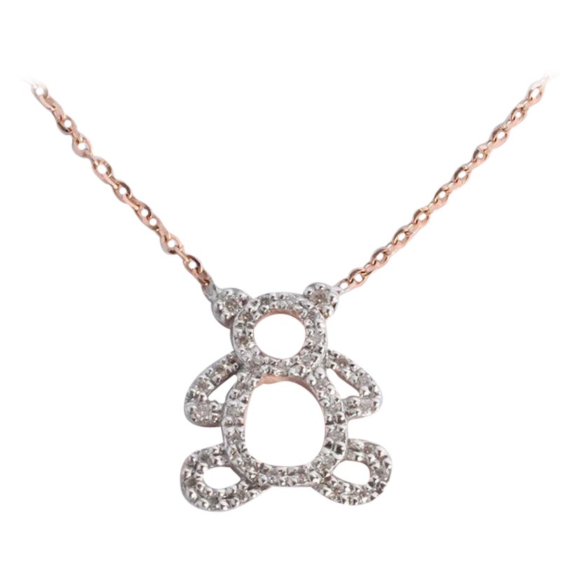 18k Gold Diamond Teddy Bear Charm Necklace