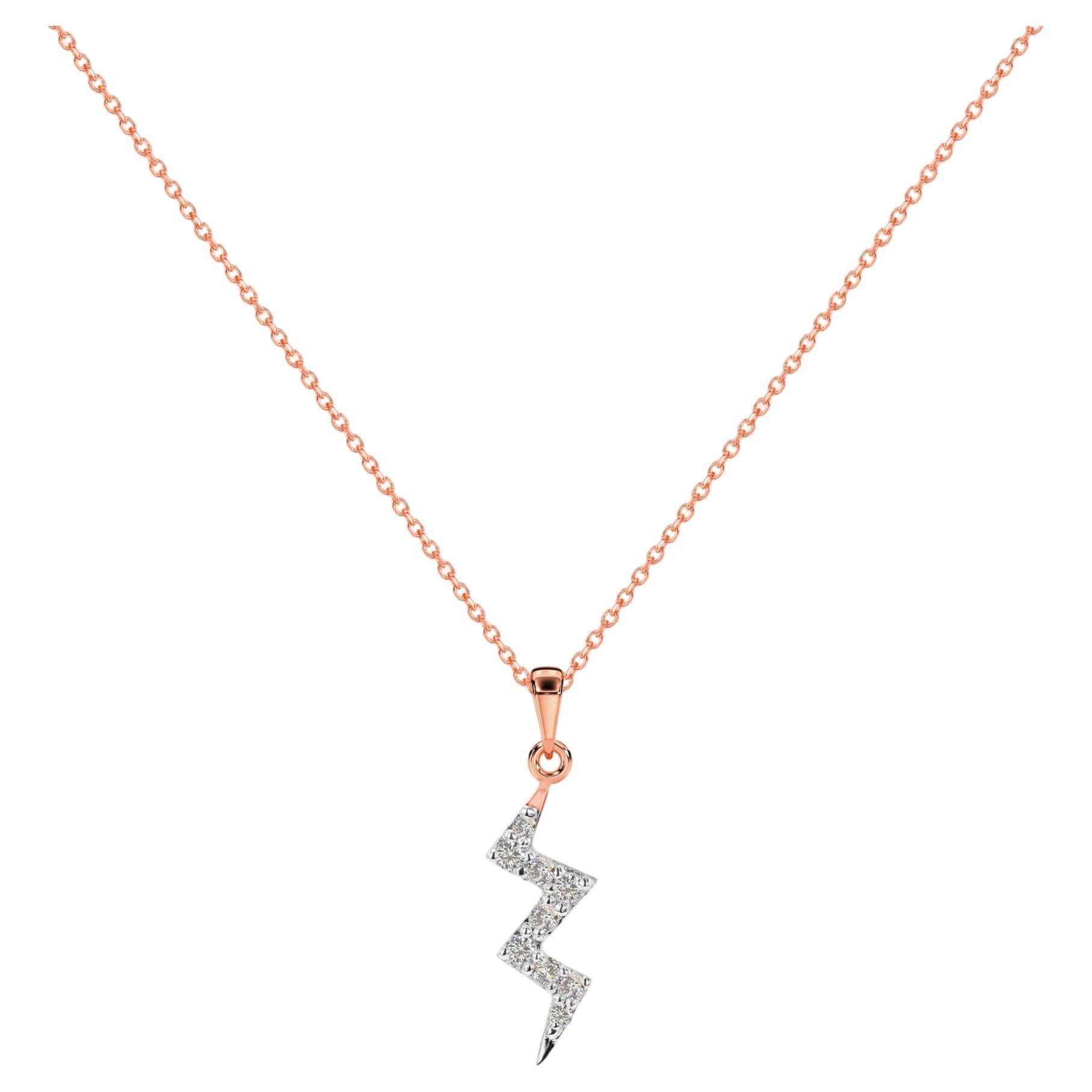 18k Gold Diamond Thunderbolt Necklace Diamond Lightening Tiny Bolt Necklace For Sale