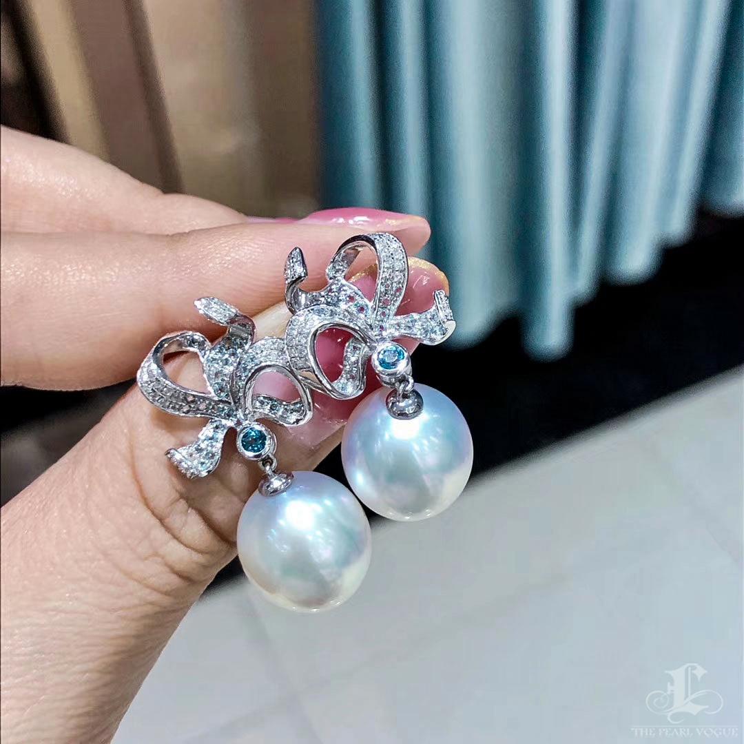 Uncut Ribbons in Motion South Sea Pearl & Blue Topaz Diamond Earrings