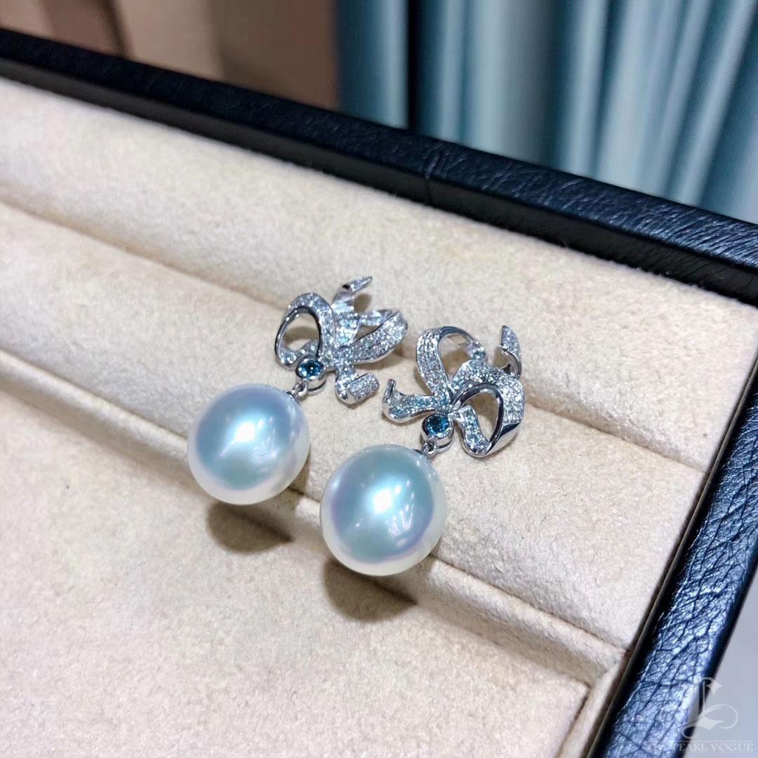 Women's Ribbons in Motion South Sea Pearl & Blue Topaz Diamond Earrings